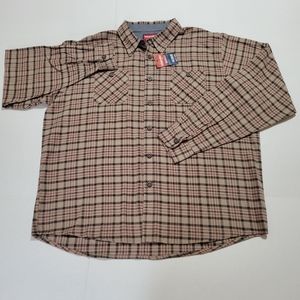 Men's Wrangler Originals brown and red plaid long sleeve button down shirt